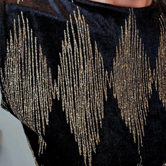 Vintage Fashion Bug Black Velvet Gold Gilded Glitter Top Art Deco 1920s Y2K - Picture 5 of 10